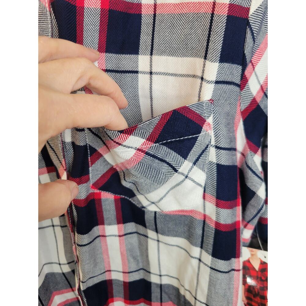 NWT BLL NYC Shirt Dress button‎ down Size Large Red Black Plaid Pocket Roll Tab - Picture 9 of 13